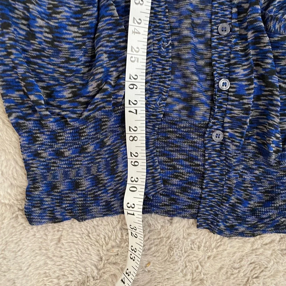 Free‎ People Women's XS Long Button-Down Cardigan Blue/Black Boho Minimalist